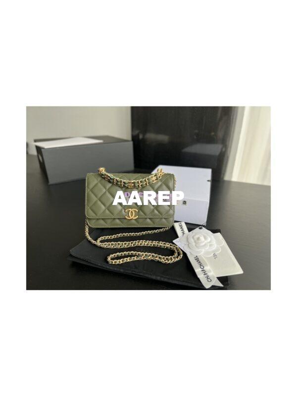 Replica Chanel Wallet On Chain Grained Calfskin AP3019 Khaki 4