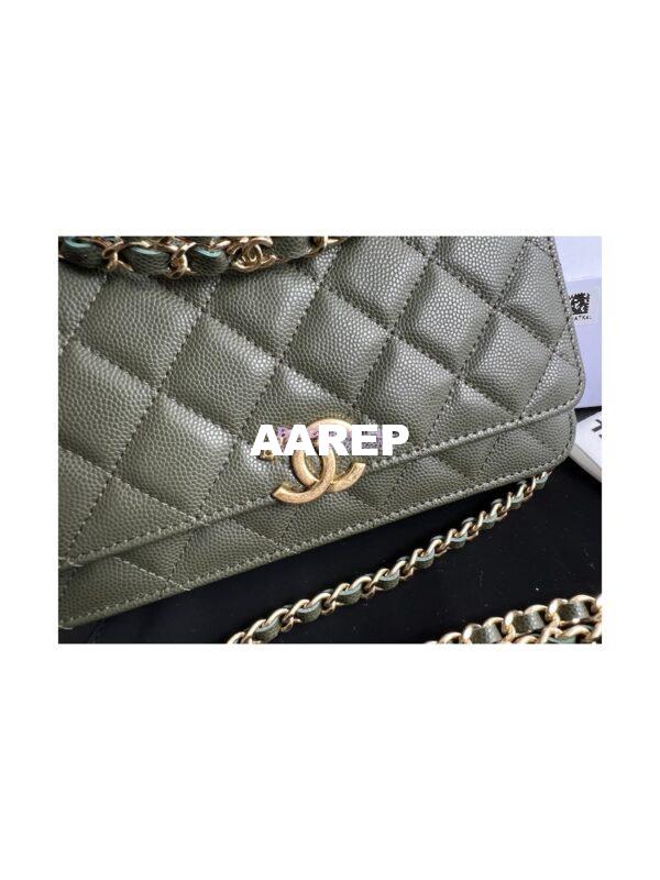 Replica Chanel Wallet On Chain Grained Calfskin AP3019 Khaki 7