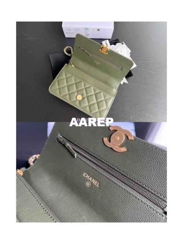 Replica Chanel Wallet On Chain Grained Calfskin AP3019 Khaki 10