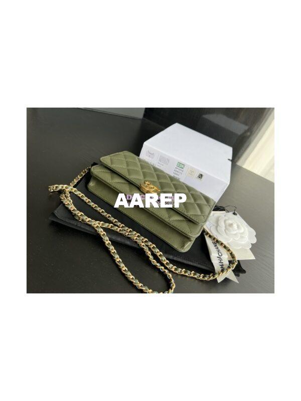 Replica Chanel Wallet On Chain Grained Calfskin AP3019 Khaki 11
