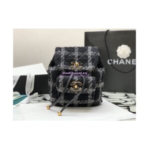 Replica Chanel Duma Backpack Wool Tweed & Gold-Tone Metal AS3615 Black & Gray