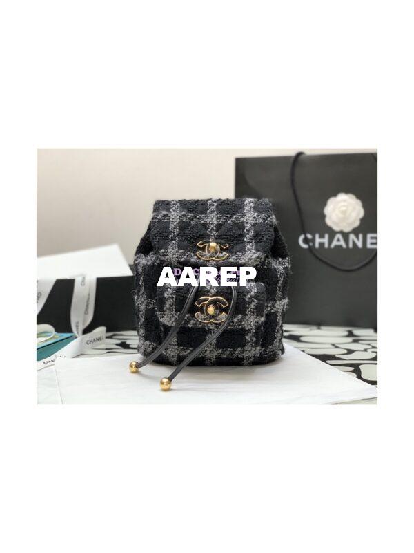 Replica Chanel Duma Backpack Wool Tweed & Gold-Tone Metal AS3615 Black & Gray 3