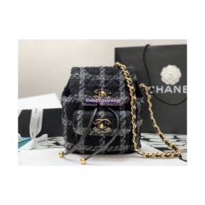 Replica Chanel Duma Backpack Wool Tweed & Gold-Tone Metal AS3615 Black & Gray 2