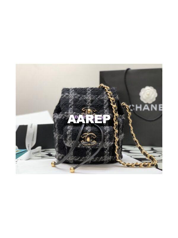 Replica Chanel Duma Backpack Wool Tweed & Gold-Tone Metal AS3615 Black & Gray 4