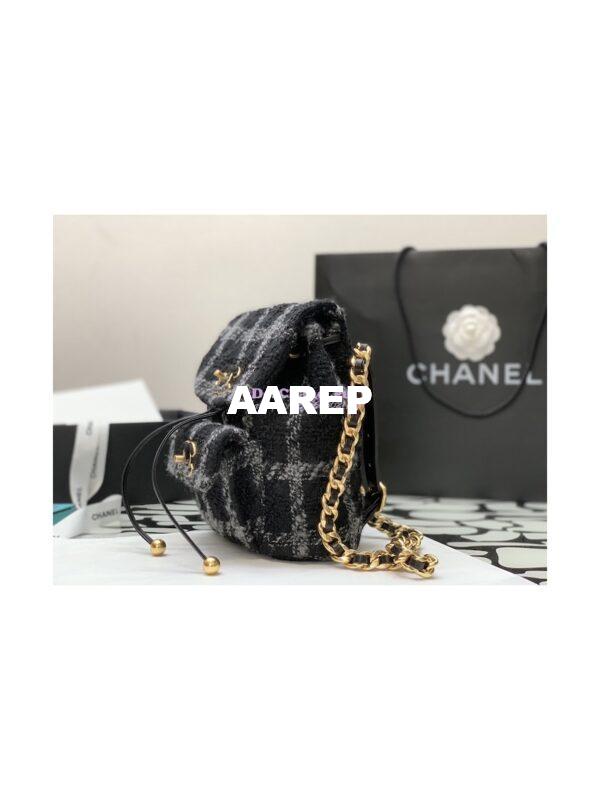 Replica Chanel Duma Backpack Wool Tweed & Gold-Tone Metal AS3615 Black & Gray 5