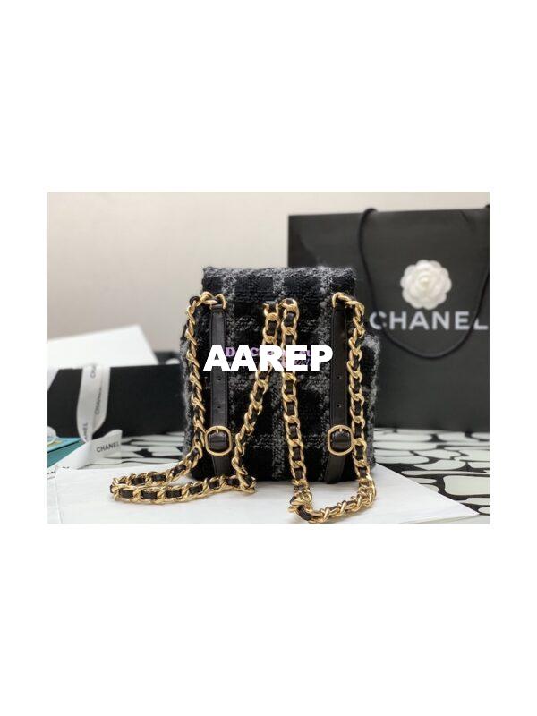 Replica Chanel Duma Backpack Wool Tweed & Gold-Tone Metal AS3615 Black & Gray 7