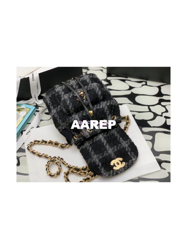 Replica Chanel Duma Backpack Wool Tweed & Gold-Tone Metal AS3615 Black & Gray 9