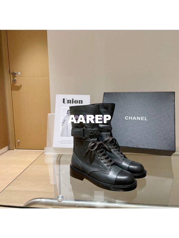 Replica Chanel Lace Up G37808 Calfskin Grey Black 3