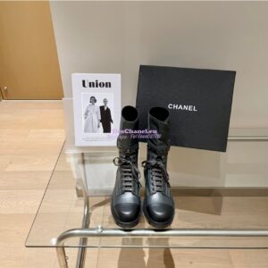 Replica Chanel Lace Up G37808 Calfskin Grey Black 2