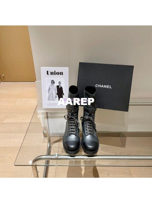 Replica Chanel Lace Up G37808 Calfskin Grey Black 4