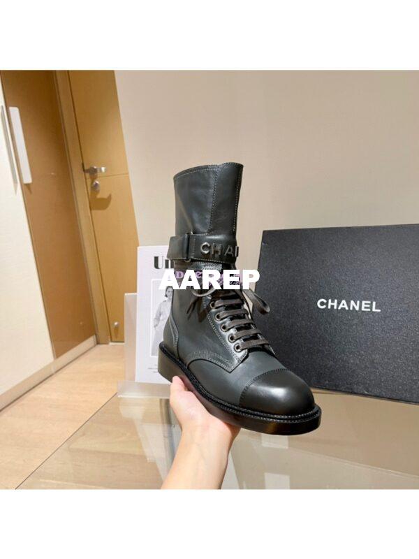 Replica Chanel Lace Up G37808 Calfskin Grey Black 6