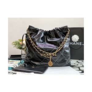 Replica Chanel 22 Handbag Shiny Calfskin & Gold Metal AS3260 AS3261 Black w White