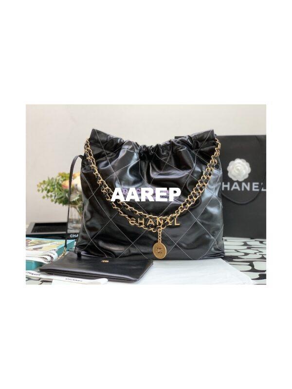 Replica Chanel 22 Handbag Shiny Calfskin & Gold Metal AS3260 AS3261 Black w White