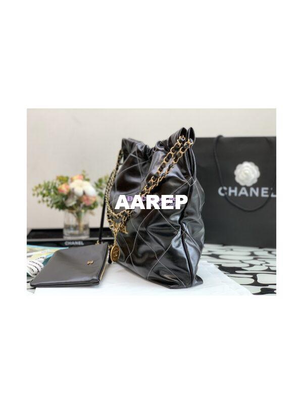 Replica Chanel 22 Handbag Shiny Calfskin & Gold Metal AS3260 AS3261 Black w White 3