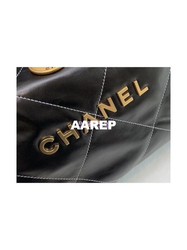Replica Chanel 22 Handbag Shiny Calfskin & Gold Metal AS3260 AS3261 Black w White 5