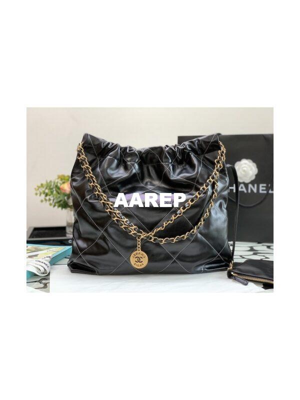 Replica Chanel 22 Handbag Shiny Calfskin & Gold Metal AS3260 AS3261 Black w White 6
