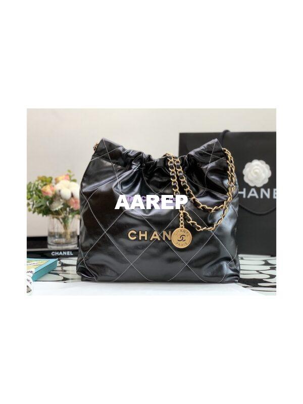 Replica Chanel 22 Handbag Shiny Calfskin & Gold Metal AS3260 AS3261 Black w White 9