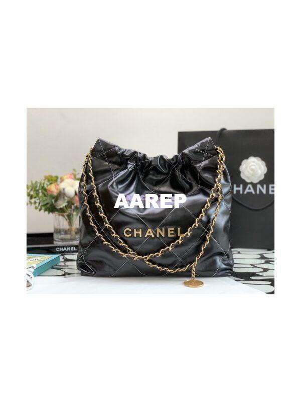 Replica Chanel 22 Handbag Shiny Calfskin & Gold Metal AS3260 AS3261 Black w White 10