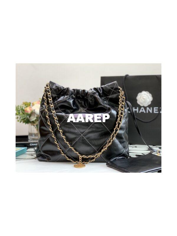 Replica Chanel 22 Handbag Shiny Calfskin & Gold Metal AS3260 AS3261 Black w White 14