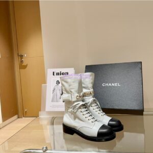 Replica Chanel Lace Up G37808 Calfskin White Black 2