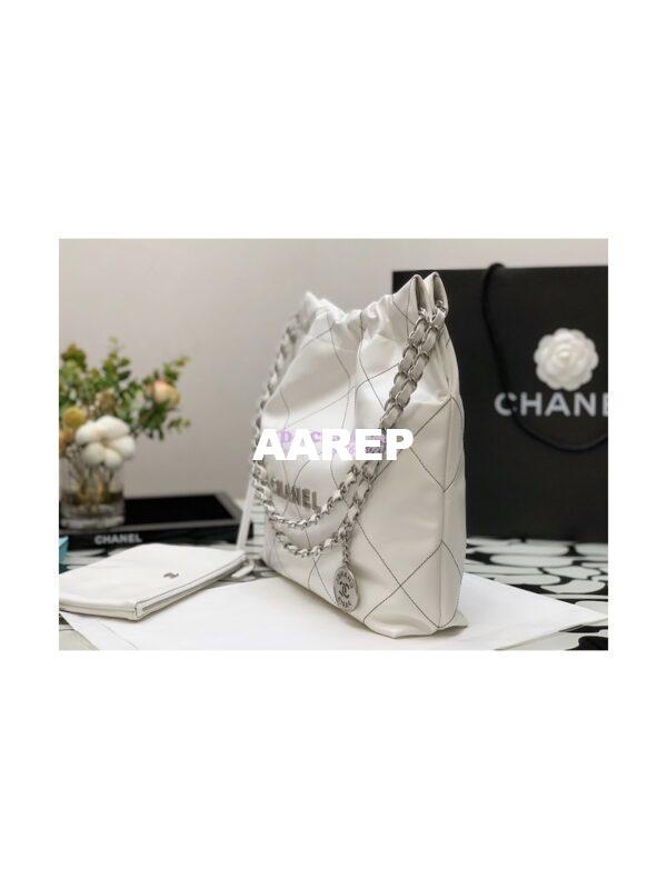 Replica Chanel 22 Handbag Shiny Calfskin & Silver Metal AS3260 AS3261 White w Black 6