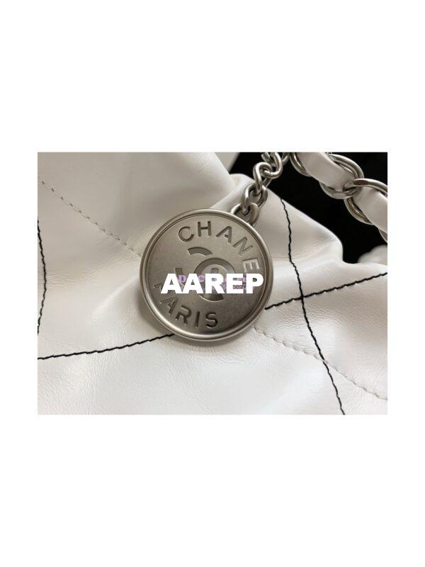 Replica Chanel 22 Handbag Shiny Calfskin & Silver Metal AS3260 AS3261 White w Black 8