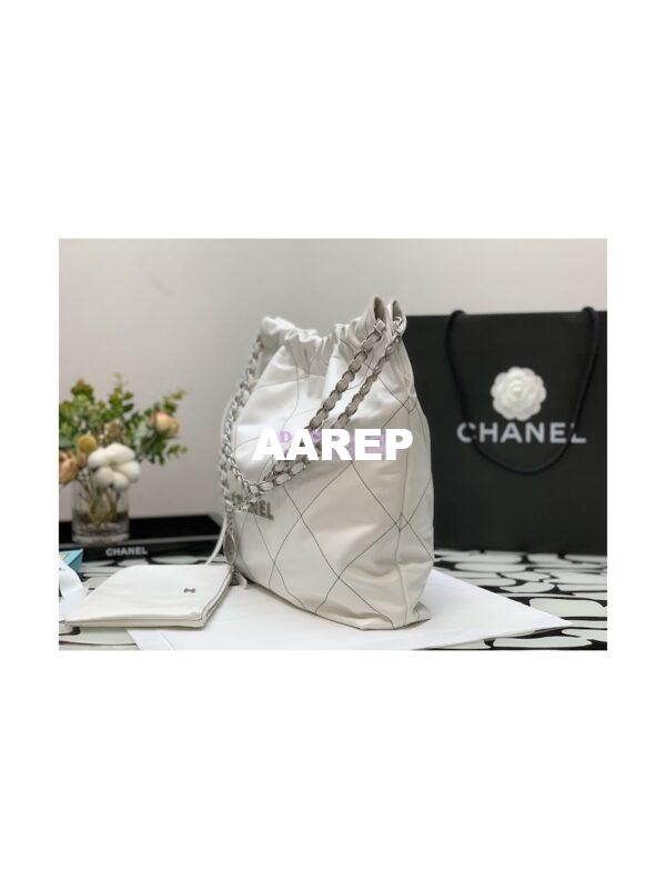 Replica Chanel 22 Handbag Shiny Calfskin & Silver Metal AS3260 AS3261 White w Black 14