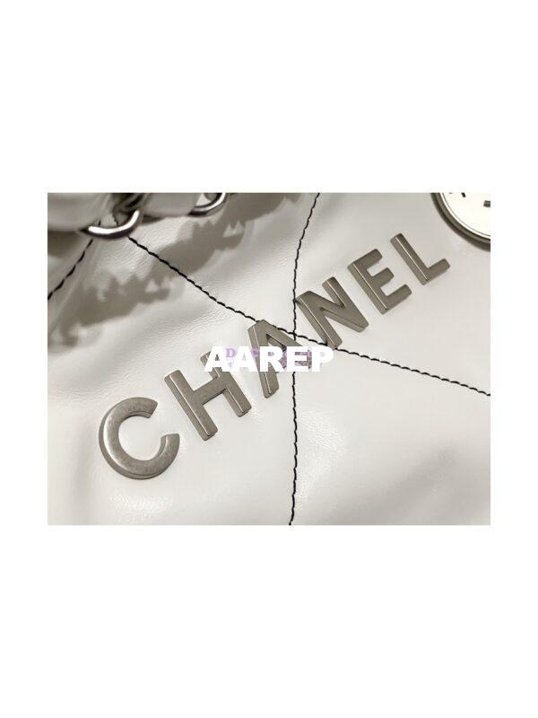 Replica Chanel 22 Handbag Shiny Calfskin & Silver Metal AS3260 AS3261 White w Black 15