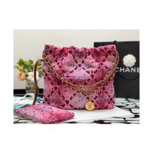 Replica Chanel 22 Handbag Wool Tweed & Gold Metal AS3260 AS3261 Pink, Burgundy & Multicolor