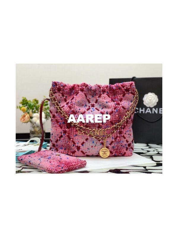Replica Chanel 22 Handbag Wool Tweed & Gold Metal AS3260 AS3261 Pink, Burgundy & Multicolor 3