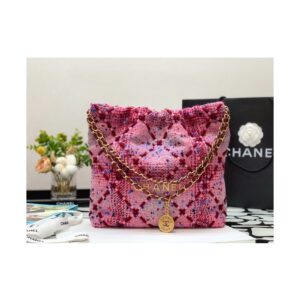 Replica Chanel 22 Handbag Wool Tweed & Gold Metal AS3260 AS3261 Pink, Burgundy & Multicolor 2