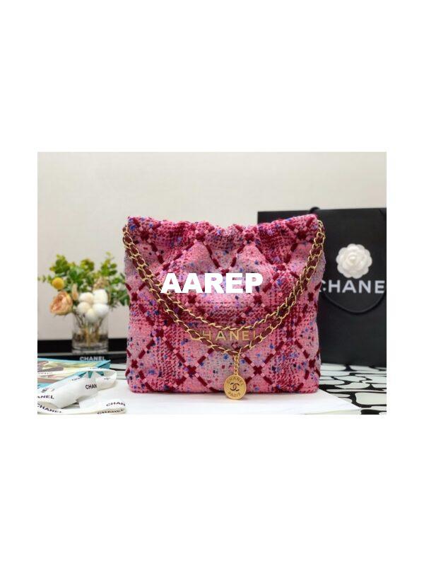 Replica Chanel 22 Handbag Wool Tweed & Gold Metal AS3260 AS3261 Pink, Burgundy & Multicolor 13