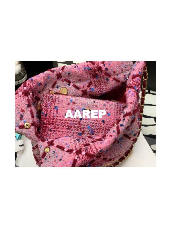 Replica Chanel 22 Handbag Wool Tweed & Gold Metal AS3260 AS3261 Pink, Burgundy & Multicolor 17
