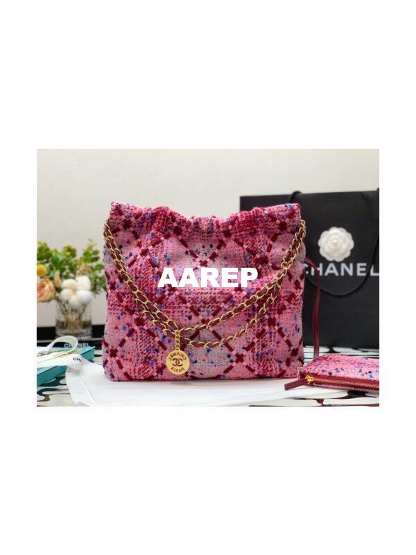 Replica Chanel 22 Handbag Wool Tweed & Gold Metal AS3260 AS3261 Pink, Burgundy & Multicolor 20