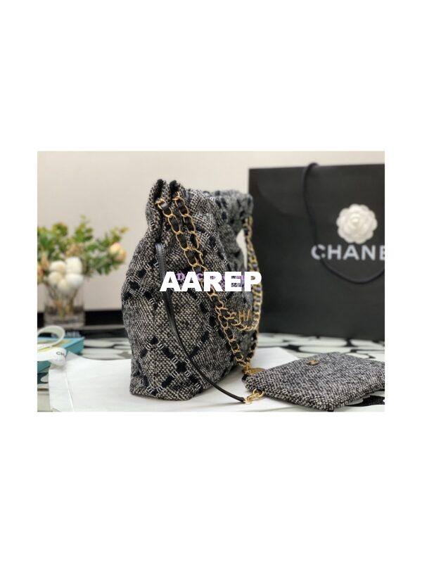 Replica Chanel 22 Handbag Wool Tweed & Gold Metal AS3260 Black and ecru 3