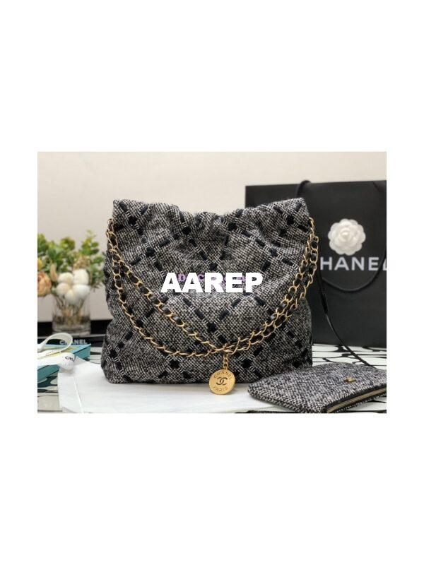 Replica Chanel 22 Handbag Wool Tweed & Gold Metal AS3260 Black and ecru 5
