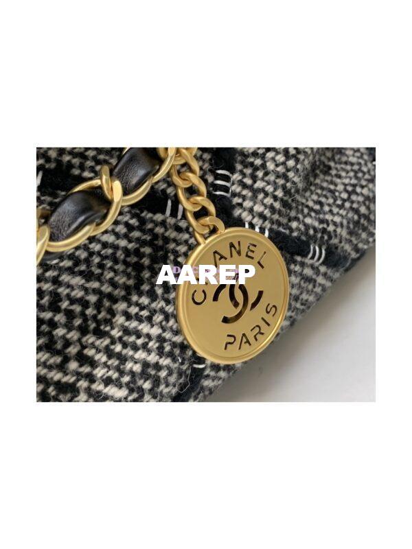 Replica Chanel 22 Handbag Wool Tweed & Gold Metal AS3260 Black and ecru 6