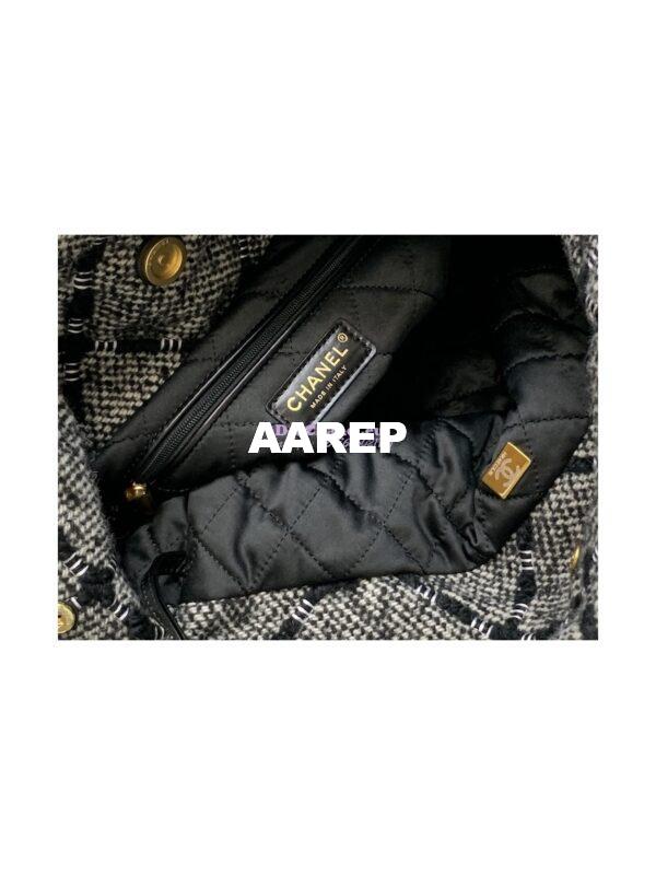 Replica Chanel 22 Handbag Wool Tweed & Gold Metal AS3260 Black and ecru 8