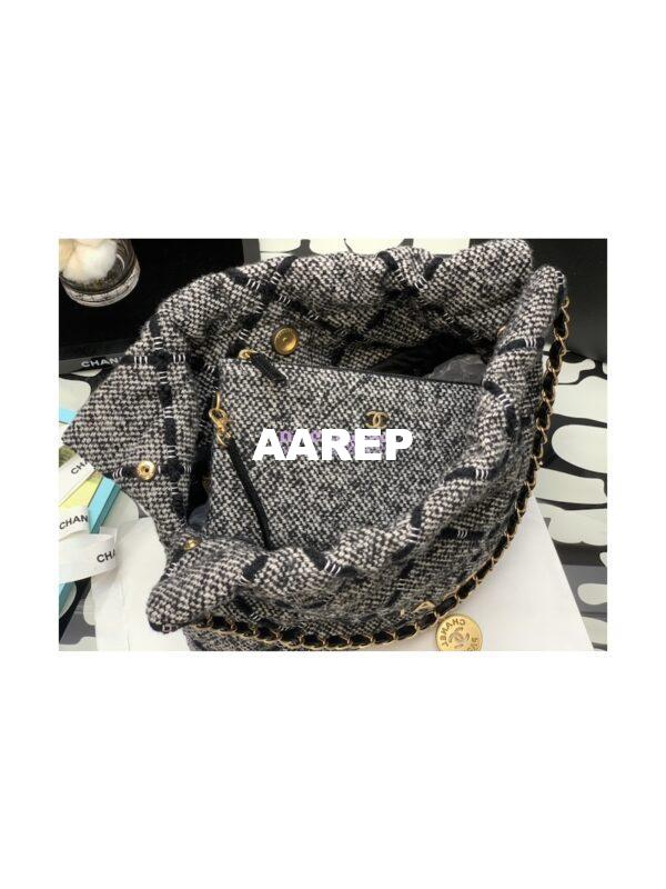 Replica Chanel 22 Handbag Wool Tweed & Gold Metal AS3260 Black and ecru 9