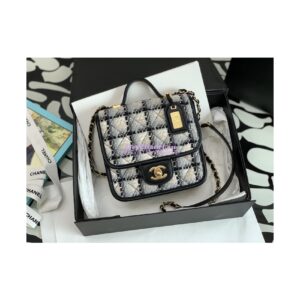 Replica Chanel Small Flap Bag With Top Handle Cotton & Wool Tweed AS3652 Ecru, grey, beige and black