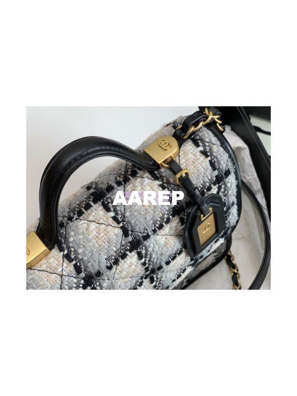 Replica Chanel Small Flap Bag With Top Handle Cotton & Wool Tweed AS3652 Ecru, grey, beige and black 5