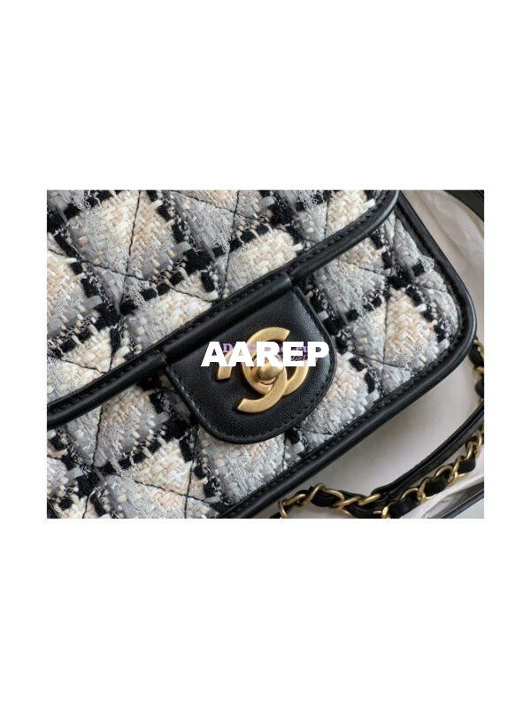 Replica Chanel Small Flap Bag With Top Handle Cotton & Wool Tweed AS3652 Ecru, grey, beige and black 6