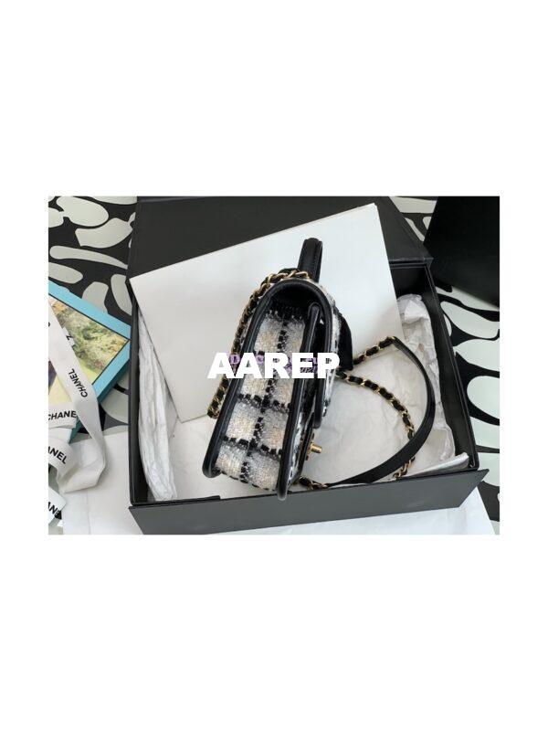 Replica Chanel Small Flap Bag With Top Handle Cotton & Wool Tweed AS3652 Ecru, grey, beige and black 7