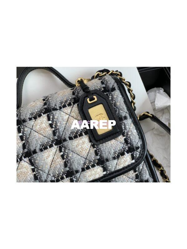 Replica Chanel Small Flap Bag With Top Handle Cotton & Wool Tweed AS3652 Ecru, grey, beige and black 8