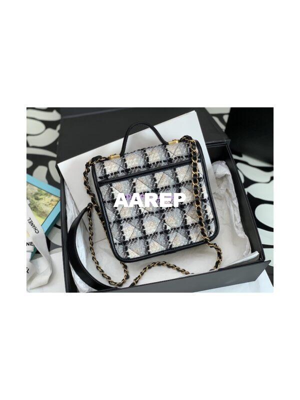 Replica Chanel Small Flap Bag With Top Handle Cotton & Wool Tweed AS3652 Ecru, grey, beige and black 10