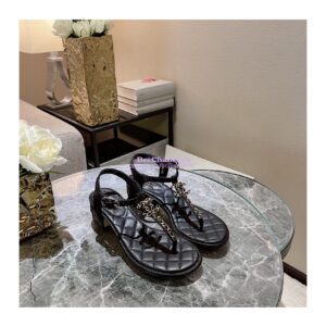 Replica Chanel Lambskin Sandals Woven Chain CC G31463 Black