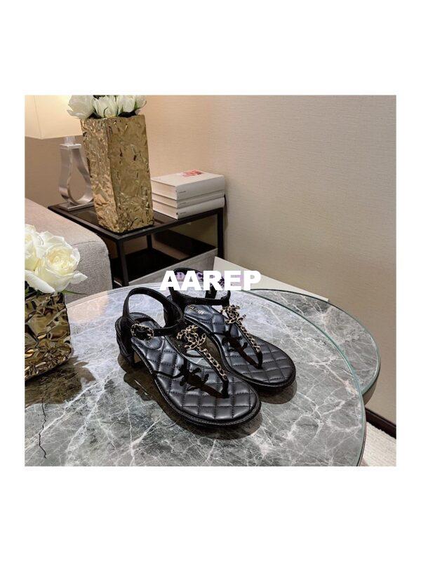 Replica Chanel Lambskin Sandals Woven Chain CC G31463 Black 3