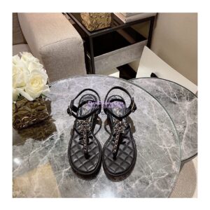 Replica Chanel Lambskin Sandals Woven Chain CC G31463 Black 2