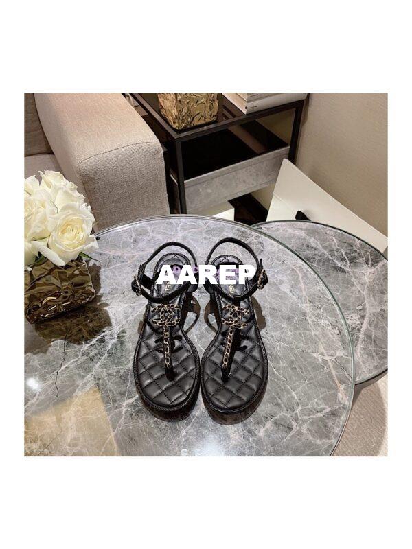 Replica Chanel Lambskin Sandals Woven Chain CC G31463 Black 4