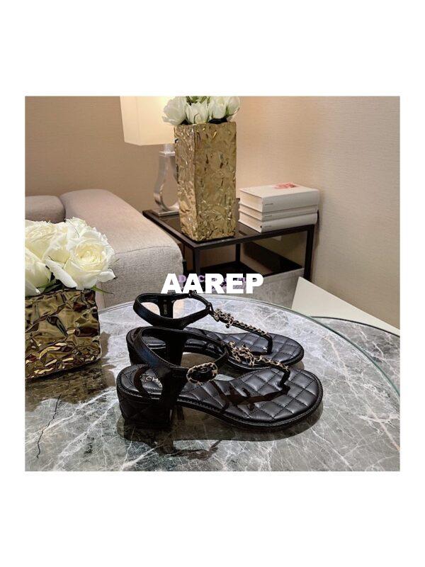 Replica Chanel Lambskin Sandals Woven Chain CC G31463 Black 5